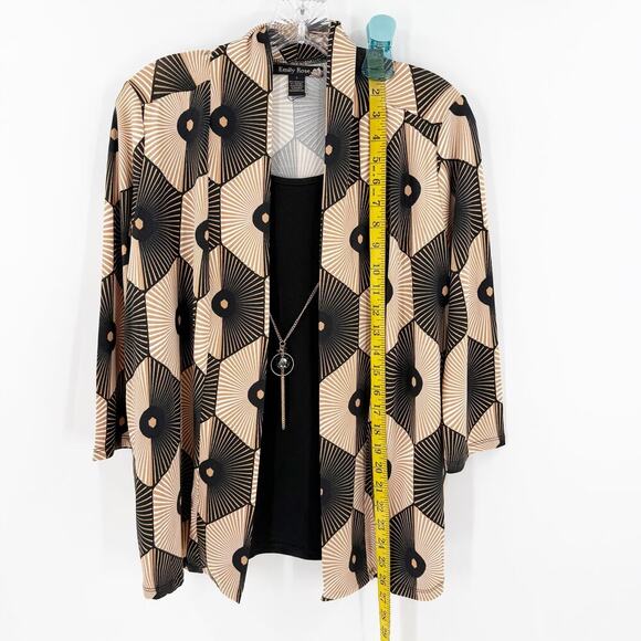 Emily Rose Black & Beige Retro Geometric Layered Blouse with Necklace Size Small - Picture 7 of 9